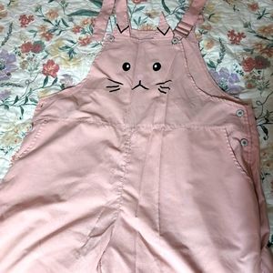 Dusty pink kitty overalls